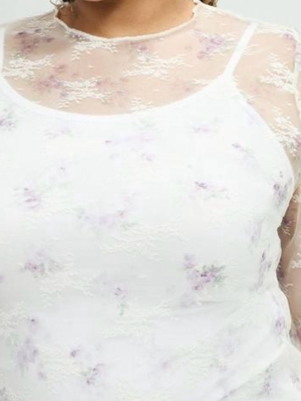 White Floral Lace-Overlay Tank Tunic
